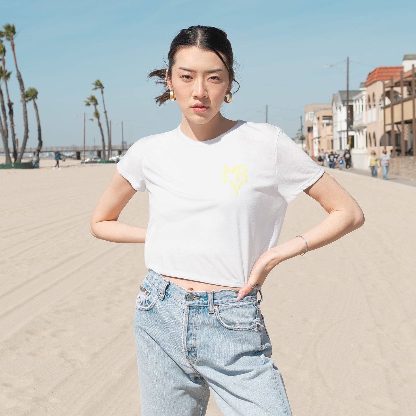 Women's Flowy Cropped Tee - Casual Summer Top, Beachwear, Graphic Tee, Relaxed Fit Shirt, Everyday Style