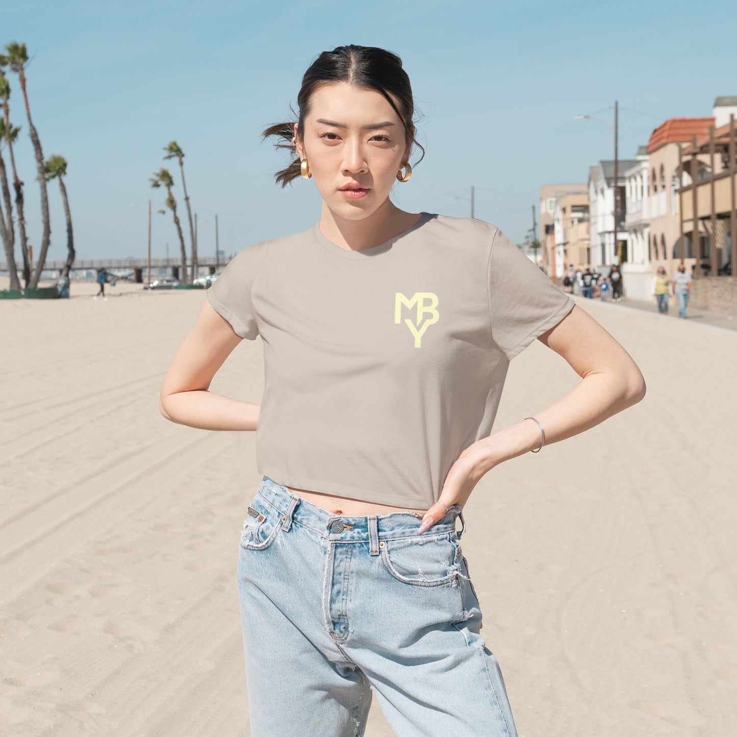 Women's Flowy Cropped Tee - Casual Summer Top, Beachwear, Graphic Tee, Relaxed Fit Shirt, Everyday Style