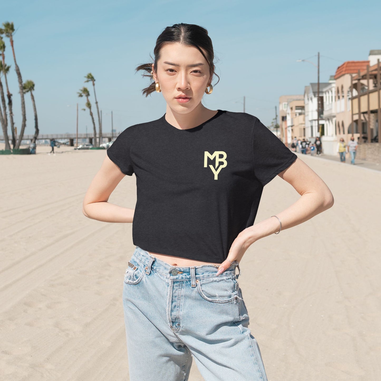 Women's Flowy Cropped Tee - Casual Summer Top, Beachwear, Graphic Tee, Relaxed Fit Shirt, Everyday Style