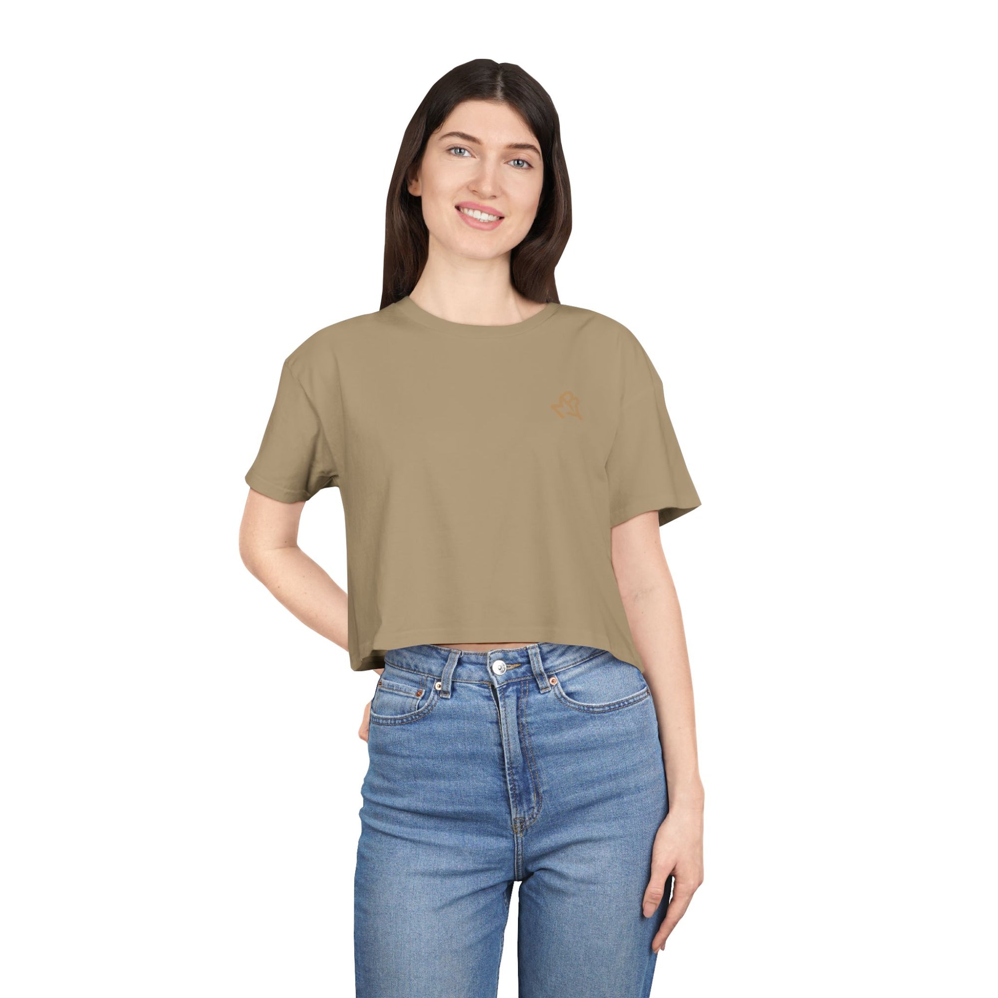 Earthtone Drop – Greens & Warm Neutrals: Trendy Women's Crop Tee