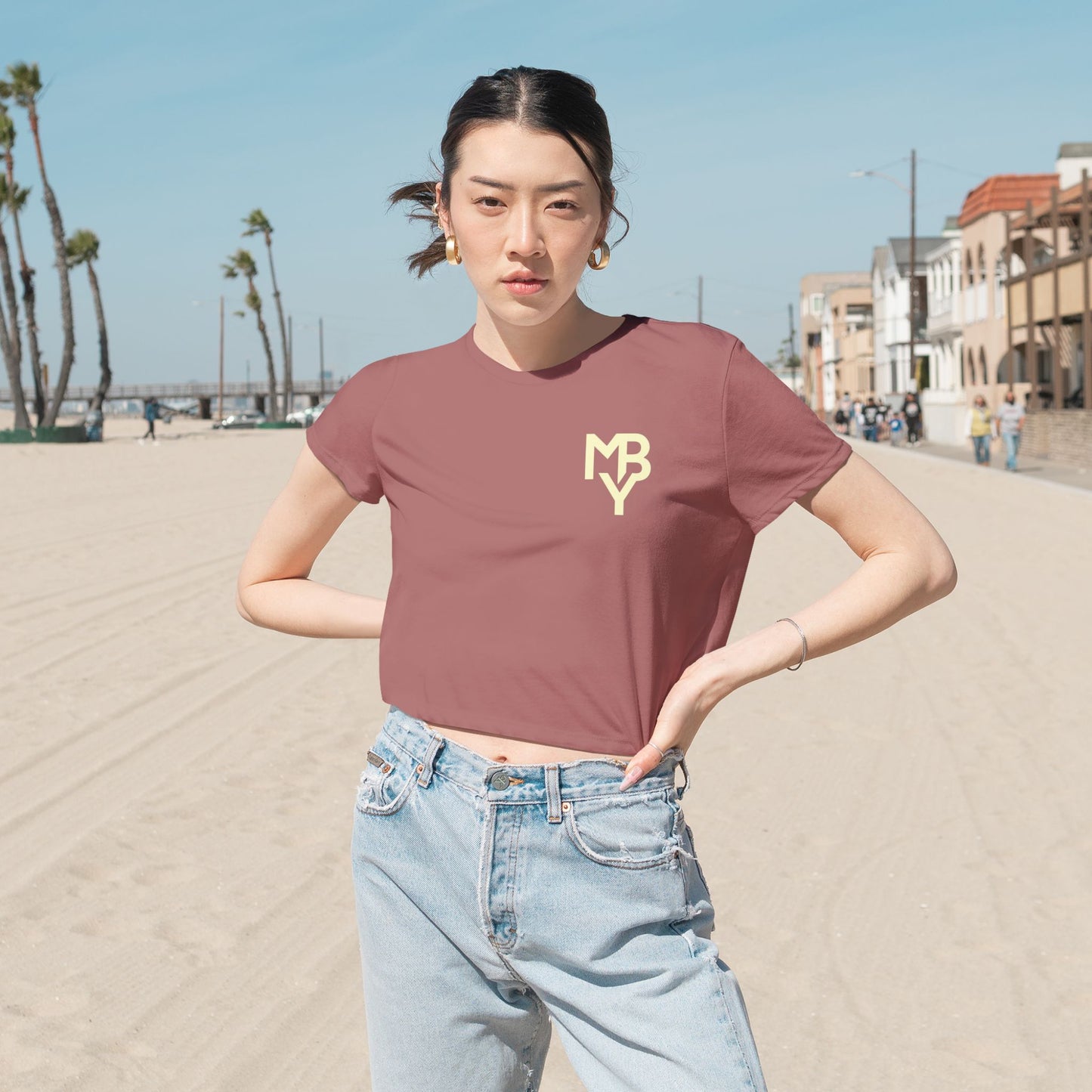 Women's Flowy Cropped Tee - Casual Summer Top, Beachwear, Graphic Tee, Relaxed Fit Shirt, Everyday Style