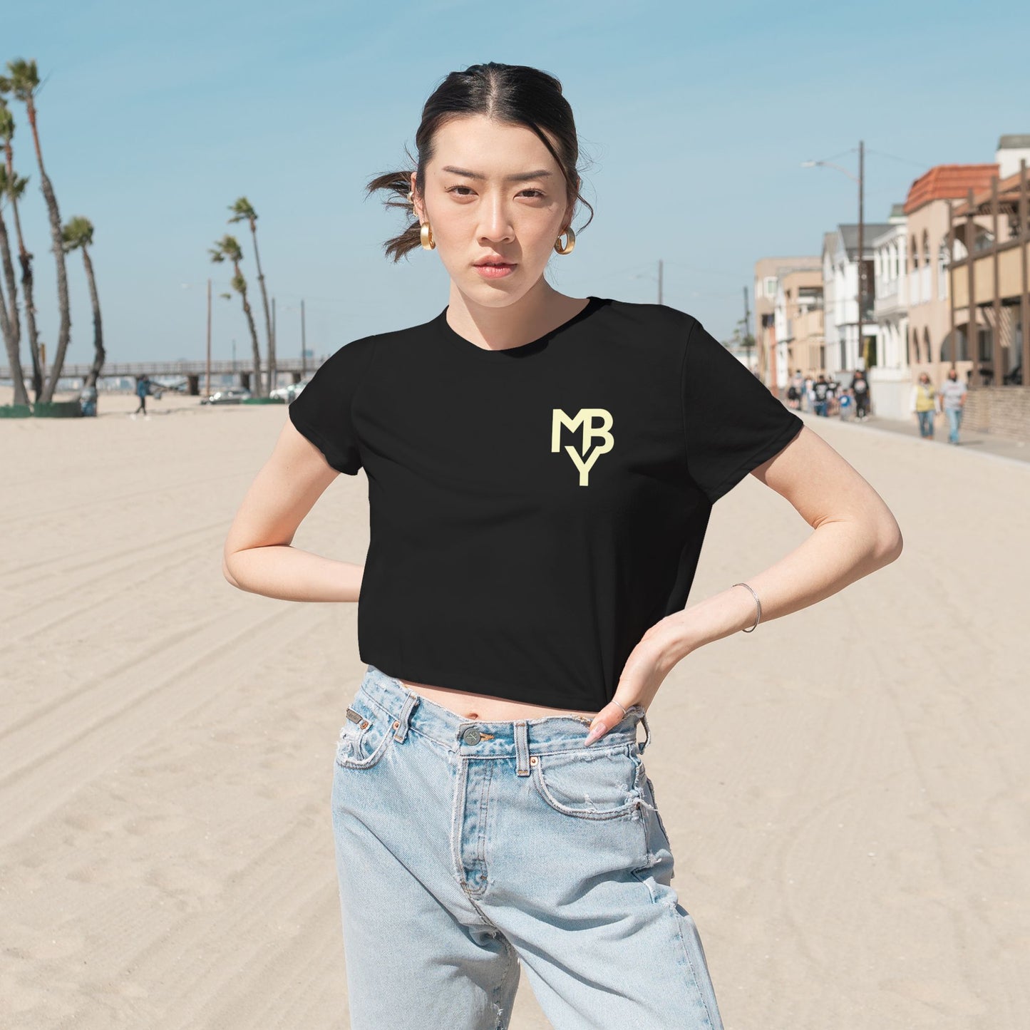Women's Flowy Cropped Tee - Casual Summer Top, Beachwear, Graphic Tee, Relaxed Fit Shirt, Everyday Style